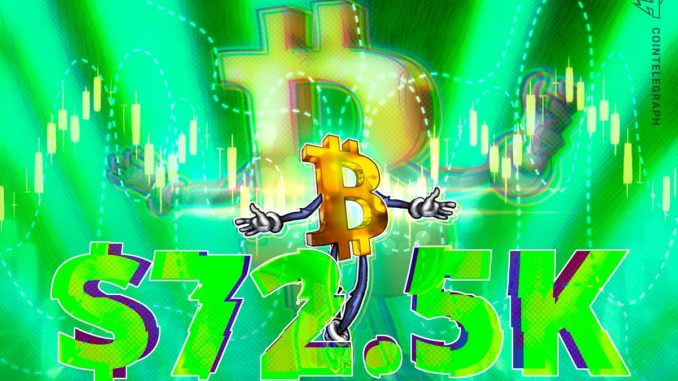 Bitcoin Catches A Break With US Stocks As BTC Climbs To $72,500