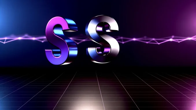 Solana and XRP cryptocurrency logos facing each other with energy connection on dark gradient background