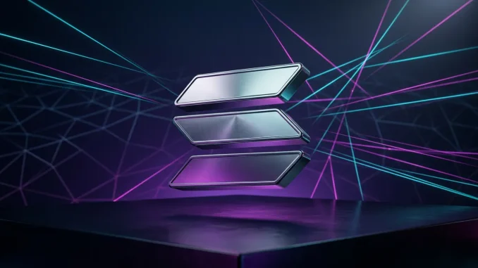 Solana logo with gradient lighting and geometric grid representing Alpenglow consensus upgrade architecture Get insights on Solana news regarding the Alpenglow upgrade, enhancing transaction speed and network architecture.