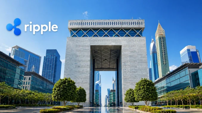 A large modern building and cityscape with the Ripple logo and name overlaid in the top left corner.